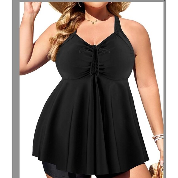 NIeyook Plus Size Swimsuit Tankini Bathing Suit Tummy Control top black size 22W - Picture 3 of 13
